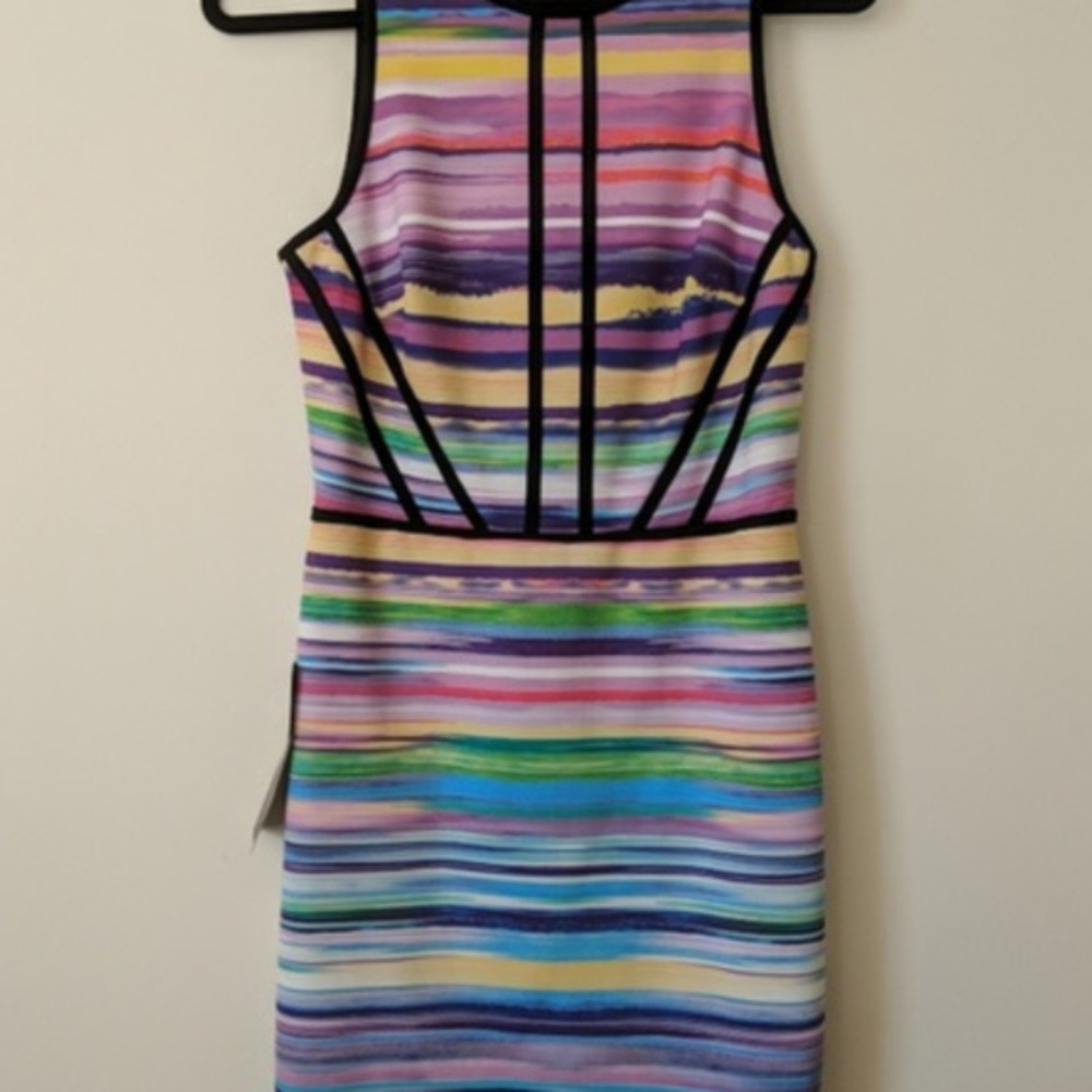💋 BEBE multicolored sheath dress LARGE L new RARE 💋 - Picture 5 of 5